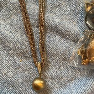 Bijoux Terner Gold Multi-Strand Necklace with Textured Orb Pendant